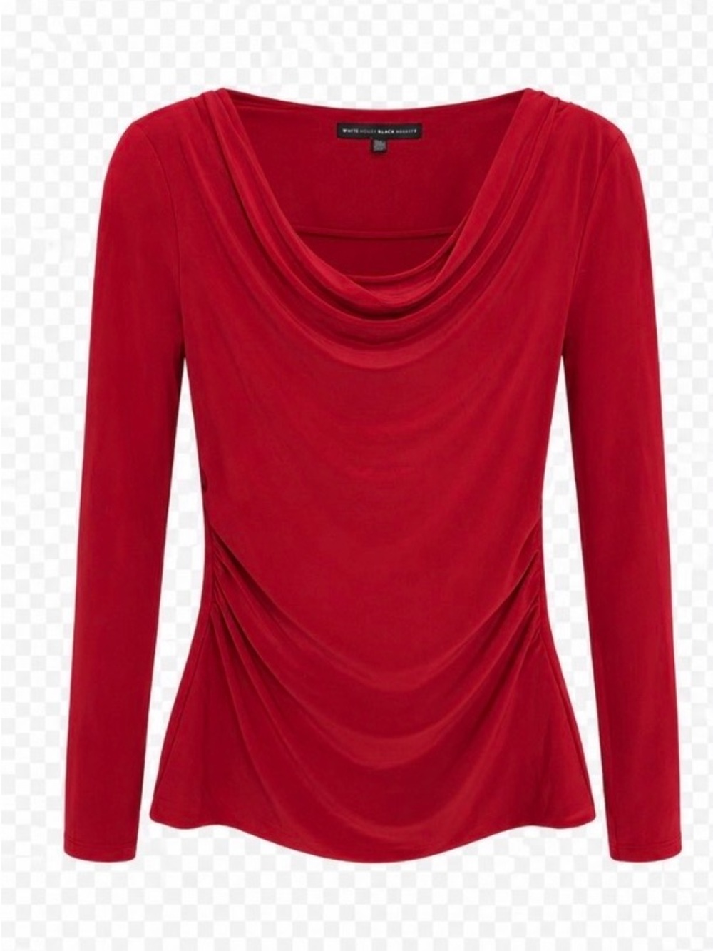 White House Black Market Red Draped Cowl-Neck Long Sleeve Top